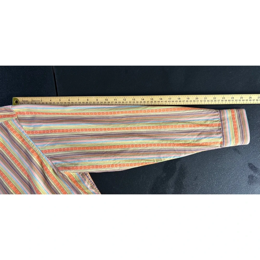 Robert Graham Mens XL Multi Color Striped Jacquard Long Sleeve Button Down Shirt